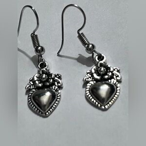 Silver tone Heart Drop Earrings